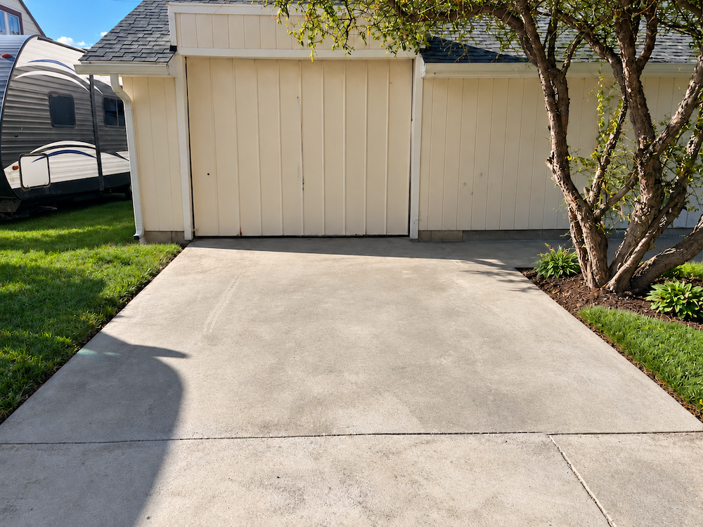 Finished concrete garage driveway